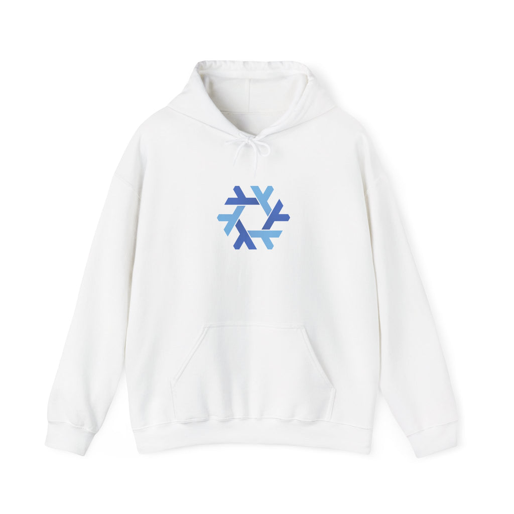 Declarative Hoodie — lifestyle shot, model wearing navy
