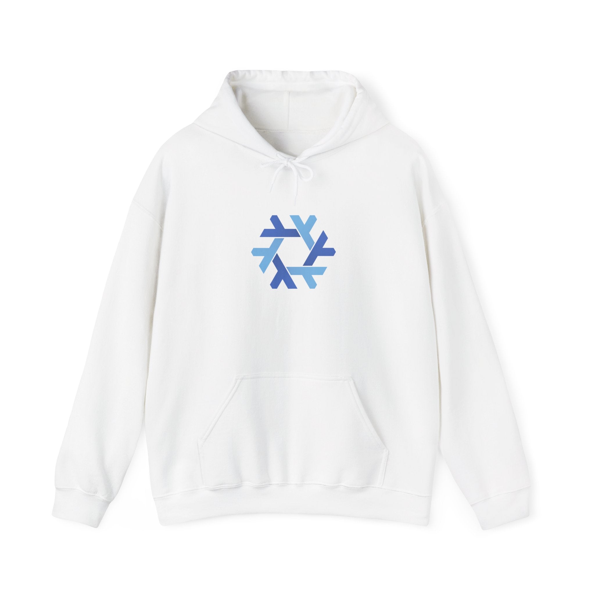 Declarative Hoodie — lifestyle shot, model wearing navy
