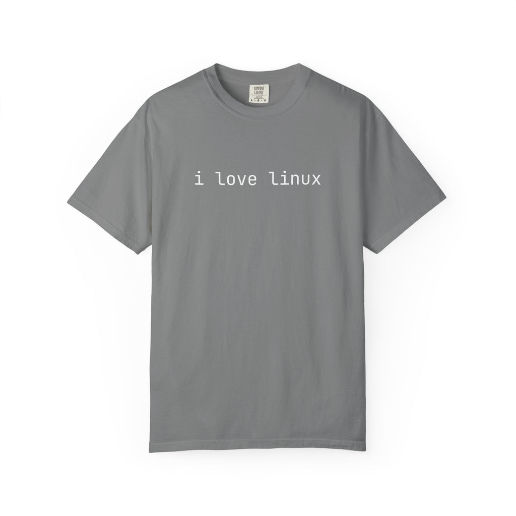 Linux Tee I Love Linux — lifestyle shot, model wearing grey