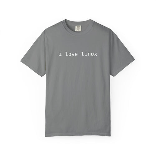 Linux Tee I Love Linux — lifestyle shot, model wearing grey