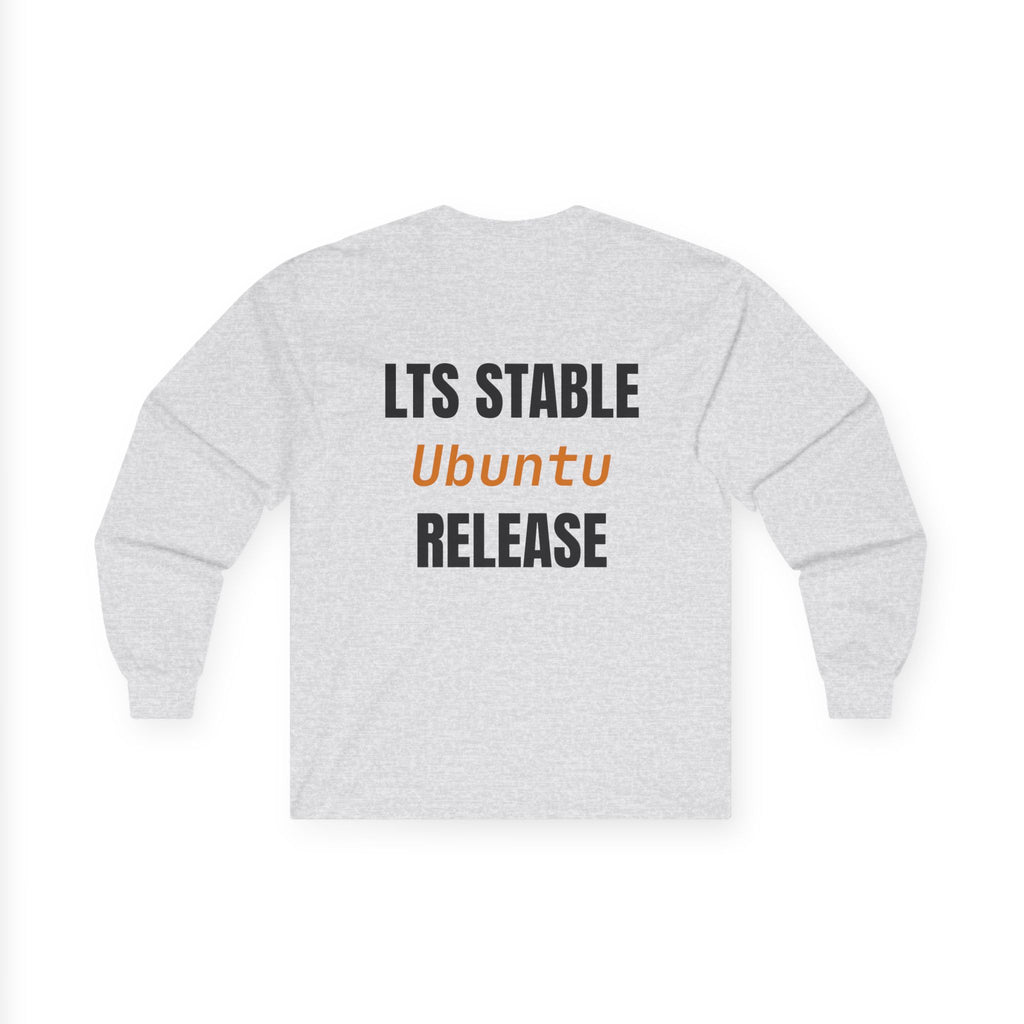 Ubuntu Long Sleeve Tee — lifestyle shot, model wearing ash long sleeve