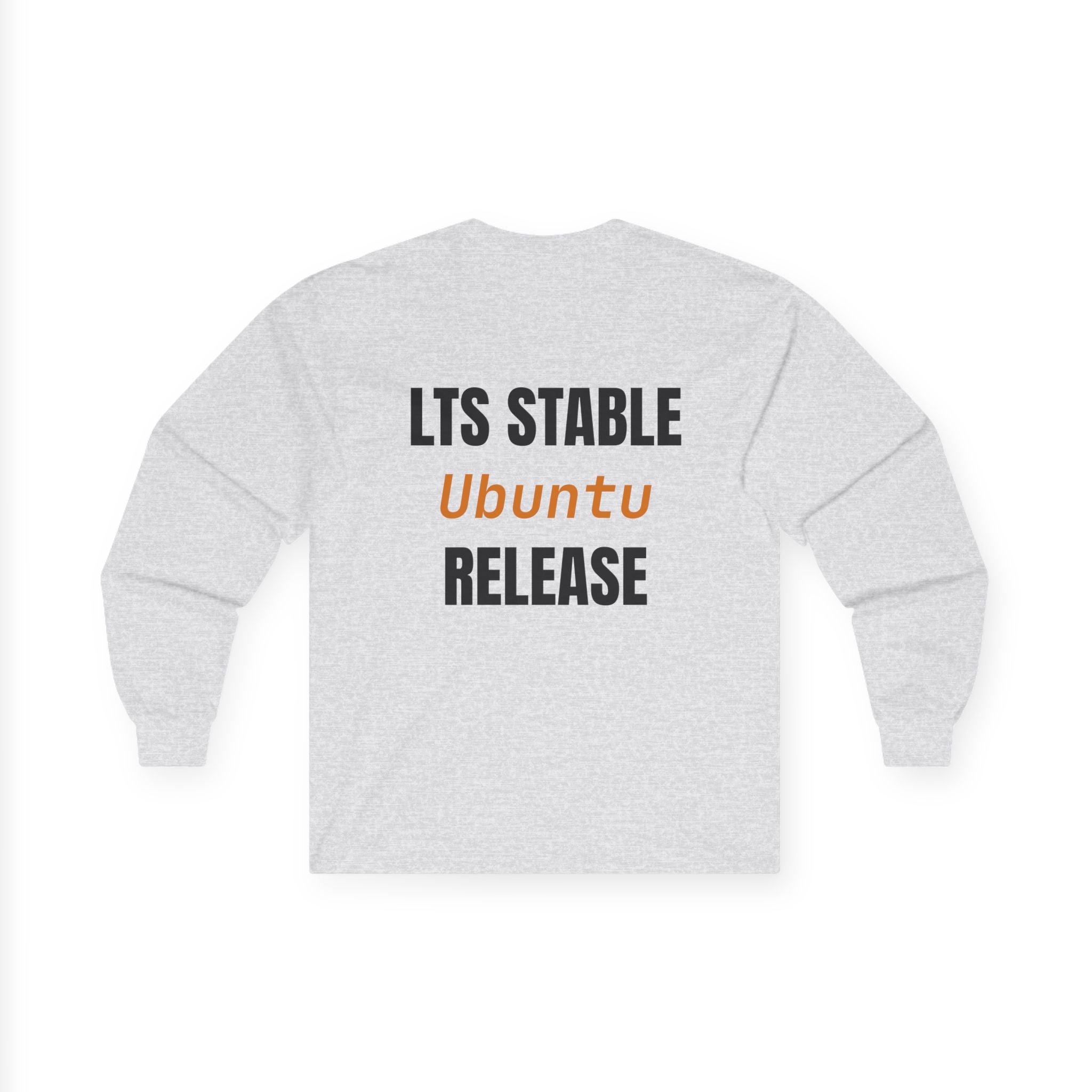 Ubuntu Long Sleeve Tee — lifestyle shot, model wearing ash long sleeve