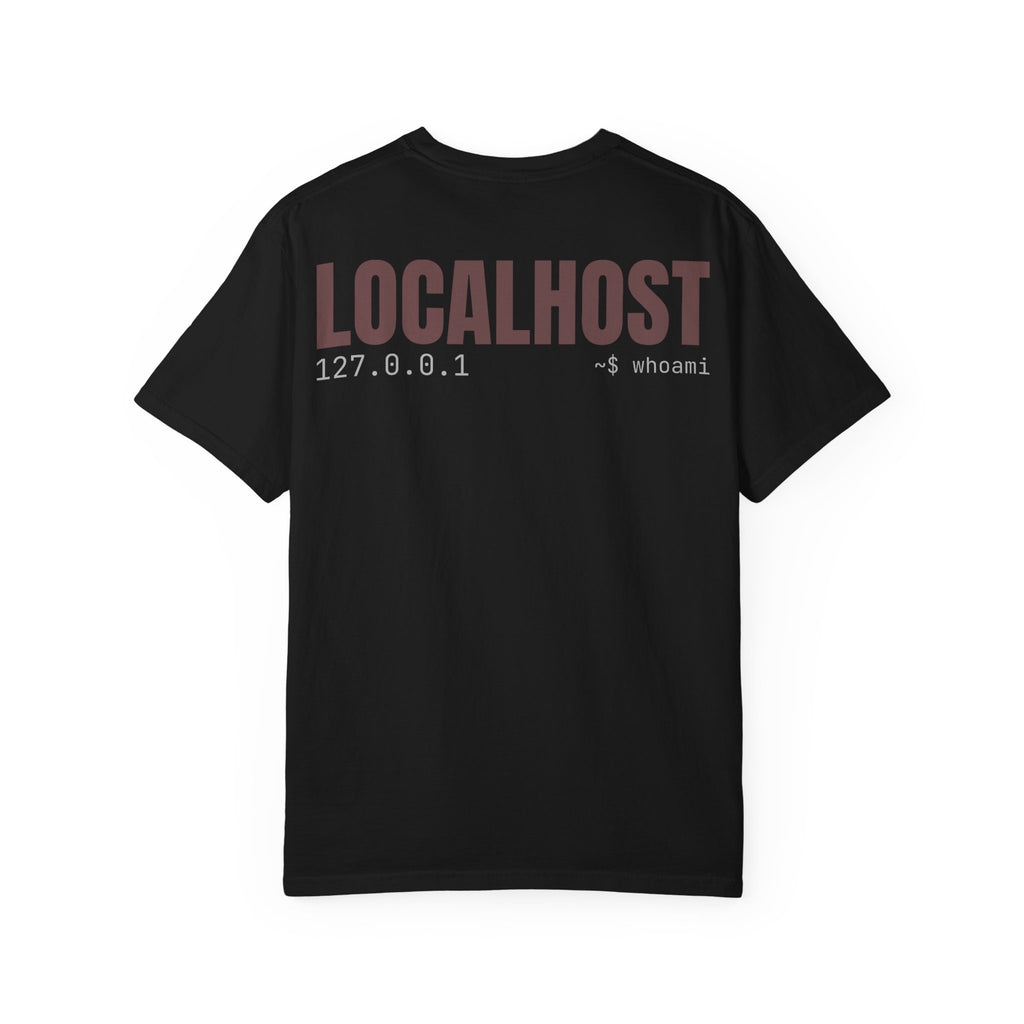 Localhost Tee — flat lay back view, coal black
