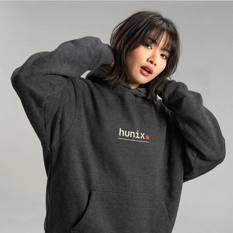 Hunix Charcoal Heather Hoodie — Minimal Logo Fleece Pullover
