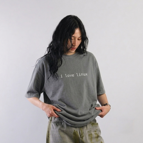 Linux Tee I Love Linux — grey, front view with retro terminal graphic